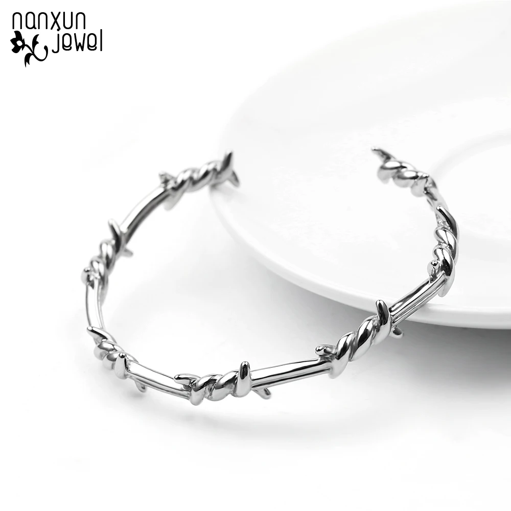 

Hip hop Metal Unisex Alloy thorns Bangles bracelets silver color Twinde Thorn Bramble Punk Cuff Bangle Gift For Women Men