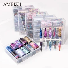 Ameizii 4*100 см/рулон дизайн ногтей перевод рисунка Фольга наклейки Лазерная Галактика Звезды Цветок слайдер наклейки для ногтей Дизайн Маникюр украшения