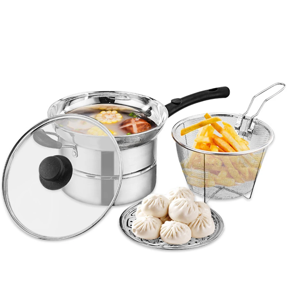 

Multifunctional Soup Small frying Steaming Pot Large Stainless Steel Chip Pan with Fryer Basket and Lid 41*21.5*20cm