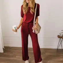 Casual Loose Women Jumpsuits Solid O-Neck Short Sleeve Hollow Out Strappy wide leg Rompers Monos de Fiesta 2020 Drop Shipping E Casual Loose Women Jumpsuits Solid O-Neck Short Sleeve Hollow Out Strappy wide leg Rompers Monos de Fiesta 2020 Drop Shipping E