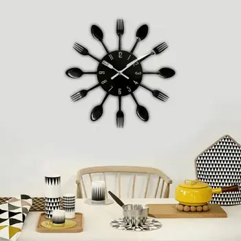 

Modern 3D Metal Wall Clock Silent Sweep Spoons Forks Hanging Clock Non-ticking and Silent Sweep for Home Kitchen Cafe Decor