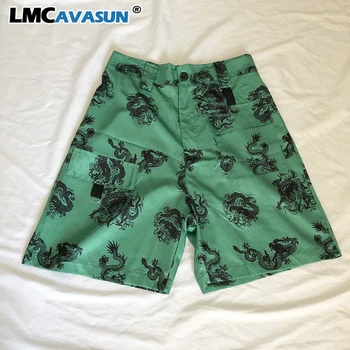 

LMCAVASUN Harajuku Dragon Print Women Shorts Above Knee High Waist Summer Spring Color Block Hit Color Loose Lady Shorts