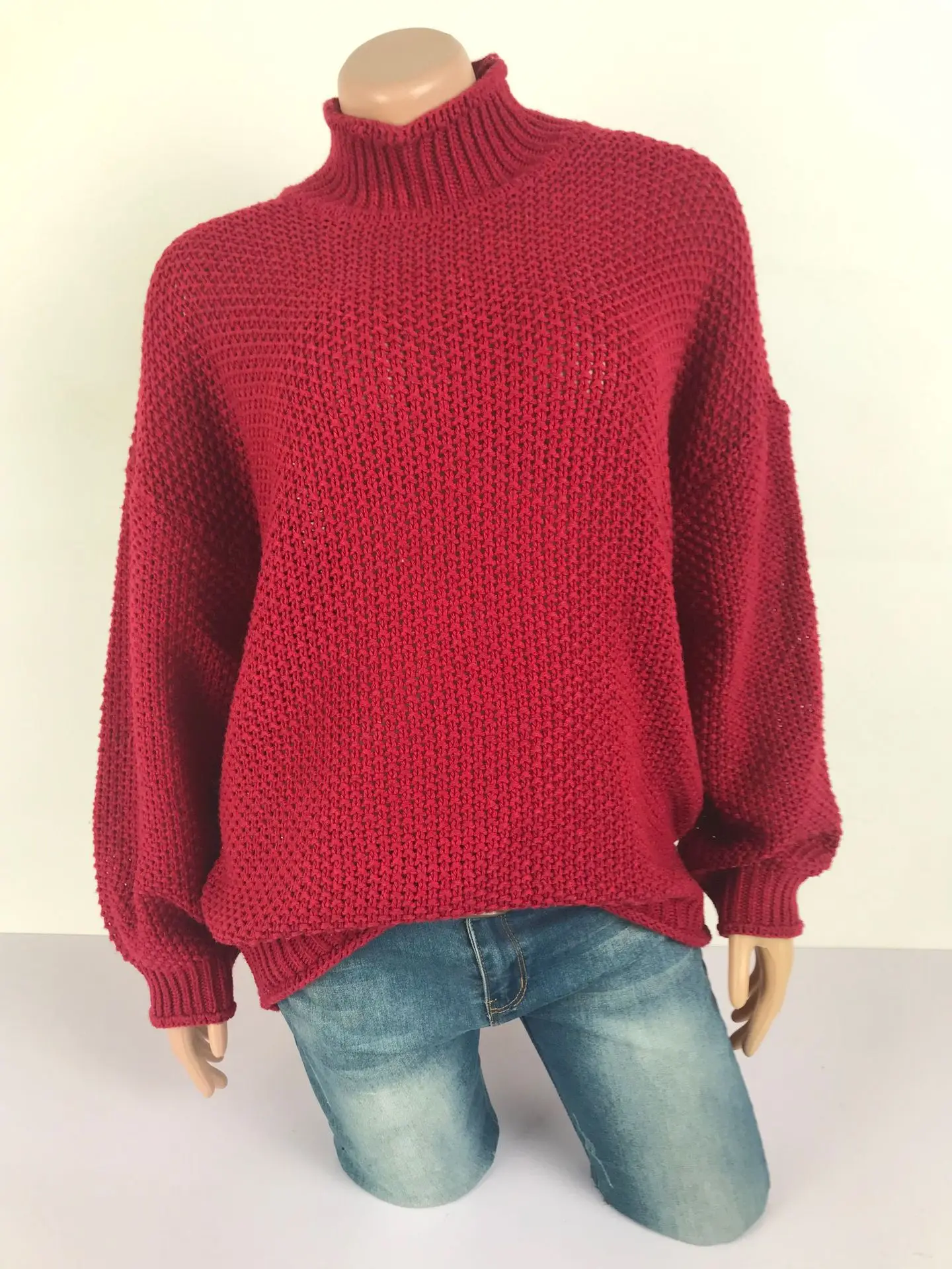 Уютные модные толстые свитера с высоким воротом, вязаный свитер большого размера, женский толстый теплый свитер, осенне-зимний женский свитер - Цвет: Бургундия