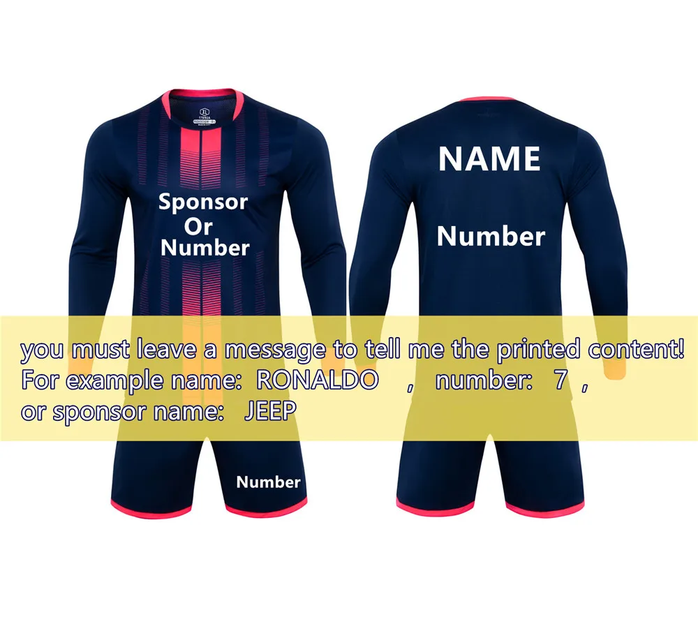 M07 Navy Футбольные майки для взрослых и детей, комплекты одежды для футбола для мальчиков и девочек, детская тренировочная форма с длинными рукавами, спортивный костюм, можно настроить - Цвет: M07 Navy
