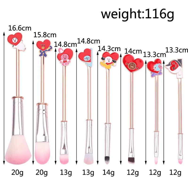 Лидер продаж 8 шт./компл. розовое золото металл набор кистей для макияжа с милой надписью; эмаль значок сердца Форма набор инструментов для макияжа maquillaje - Handle Color: set