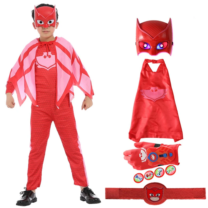 4 шт./компл. с капюшоном с рисунками Pj Mask для мультфильм игрушка костюм День рождения костюмы героев мультфильма «Герои в масках», кэтбой OwlGilrs Gekko маска Аниме Фигурки игрушки для Детский подарок
