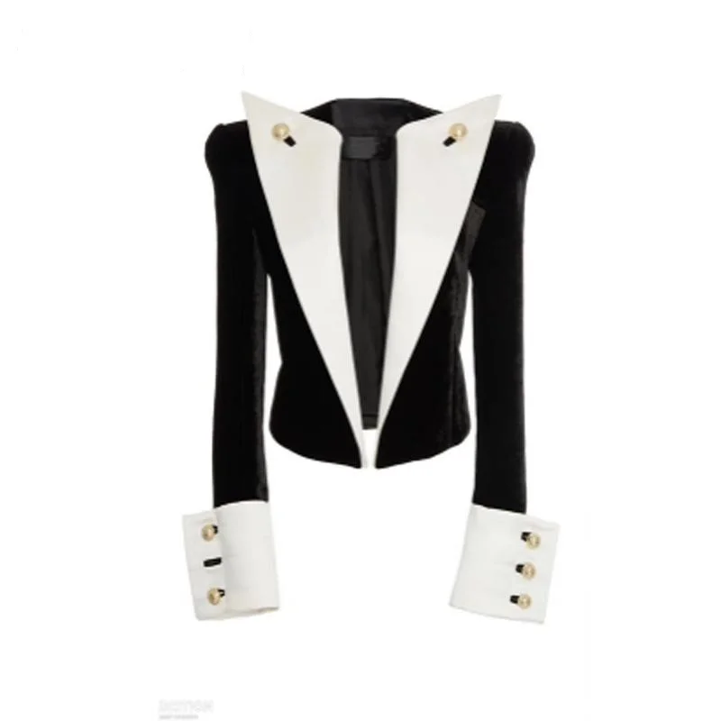 Women Blazer Black White Color Matching Short Women Blazers Jackets Vintage All Match Black Short Suit Gothic Coats HIGH QUALITY