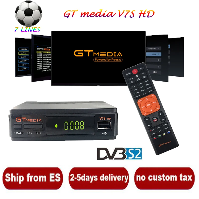 

Fast one year free European cccam line service + GTmedia V7S HD satellite receiver +USB WIFI DVB-S2 DC 12V/1.2A for Europe Spain