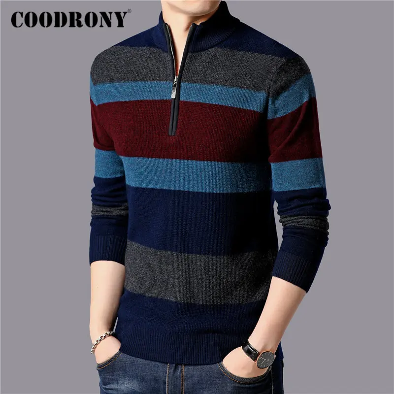 COODRONY Brand Sweater Men Thick Warm Winter Zipper Turtleneck Sweaters 100% Merino Wool Pullover Men Cashmere Pull Homme 93033