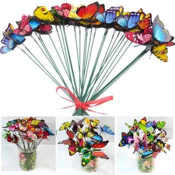 

50pcs/Bunch Bunch of Butterflies Garden Yard Colorful Simulation Butterfly Stakes Home Outdoor Flower Pots Decor LXY9