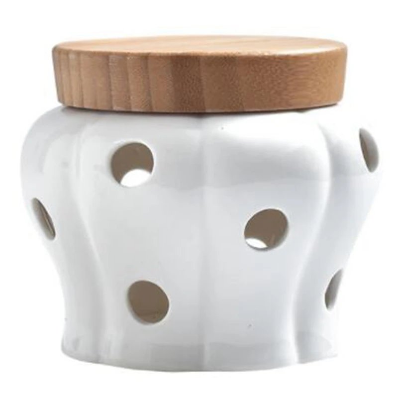 1PC Round Garlic Ginger Ceramics Storage Jars Jar Containers with Bamboo Lids To Garlic Sealing Kitchen Ginger