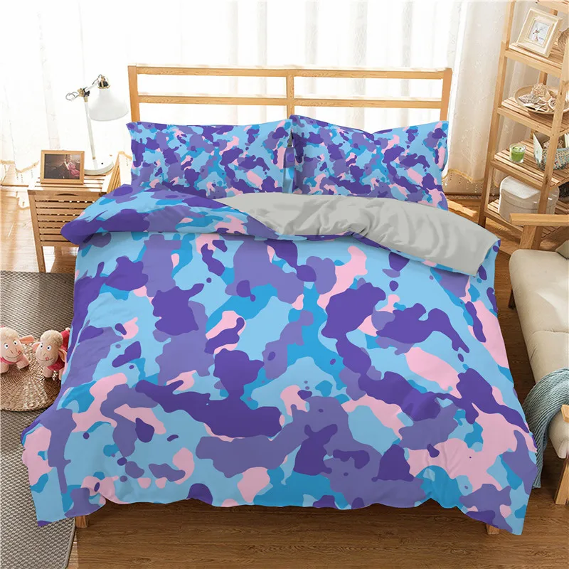 Roxo camuflagem jogo de cama 3d 2/3pc luxo casa têxteis consolador capa edredão e fronha