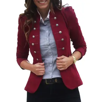 

Office Lady Autumn Solid Color Double-breasted Stand Collar Slim Coat Double-breasted Stand Collar Slim Coat Lady