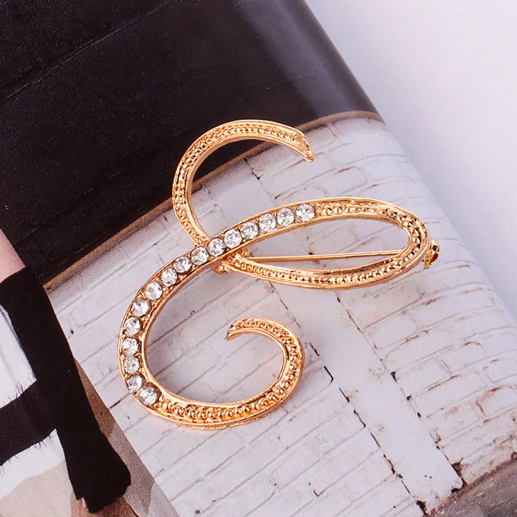 1 Pc Fashion Unisex Rhinestone 26 English Letters Alphabet A-Z Brooch Pin Ornament Couple Memorial Jewelry Love Gifts#YU