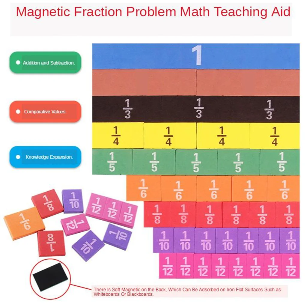 Magnetic Fraction Tiles Rainbown Math Learning Blocks Visual Aids for Kids