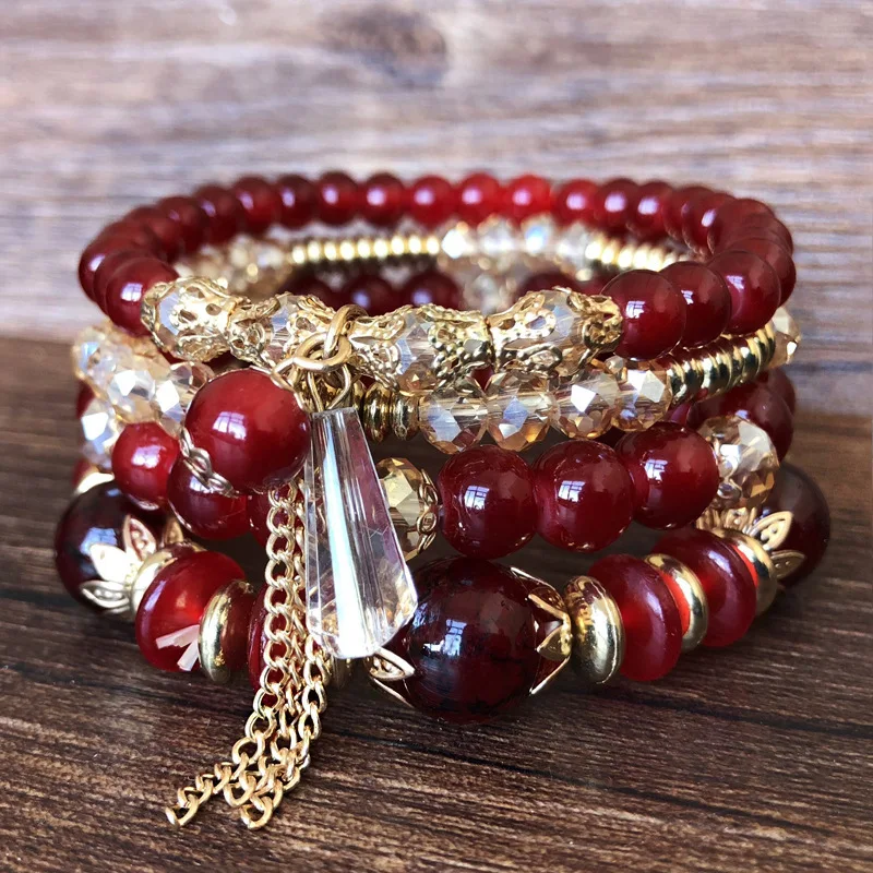 4-piece set of beaded crystal bracelet bohemian style female fashion bracelet jewelry