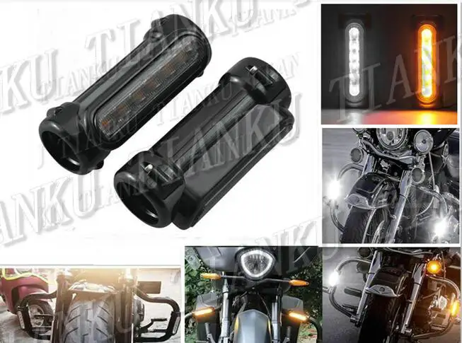 Защита двигателя крэш-бар светодиодный указатель поворота дальнего света для Suzuki Boulevard C50 volasia 800 C90 M109R C109 Marauder 800 M50 - Цвет: Black smoke Lense