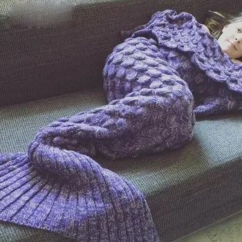 

Kids Mermaid Tail Sofa Blanket Super Warm Hand Crocheted Knitted Quilt Rug Gift