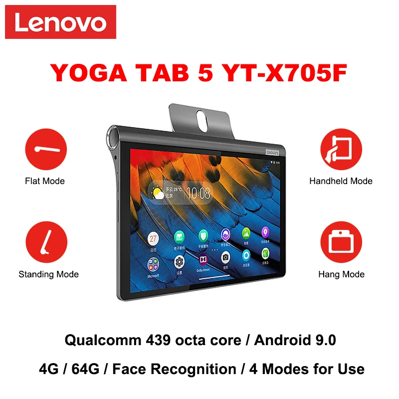 Lenovo YOGA TAB 5 X705F 10,1 дюймов Qualcomm 439 Восьмиядерный Android 9,0 4 Гб ram 64 Гб ram распознавание лица wifi версия планшета ПК
