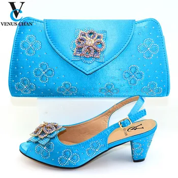 

Platform Shoes and Bag Set in Bule Color High Quality Shoes Matching Bag in Heels with Wedding Dress for Wedding Party