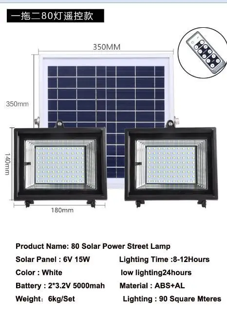 80LED 8 шт. SMD солнечная энергия светодиодный прожектор Солнечная панель+ 2 шт. Светодиодный прожектор Водонепроницаемый Солнечный настенный светильник светодиодный наружный садовый светильник - Испускаемый цвет: 80LED
