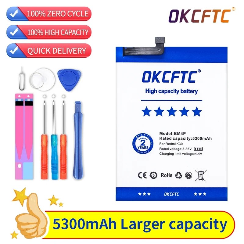 

Original Battery BM4Q For Xiaomi Redmi K30 Pro K30pro 5300mAh BM4Q Poco F2 Pro Replacement Battery + Free Tools