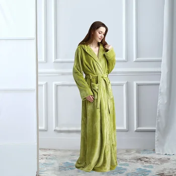 

Women Plus Size Long Warm Flannel Bathrobe Winter Bath Robe Bridesmaid Hooded Dressing Gown Sexy Bride Robes Men Night Sleepwear