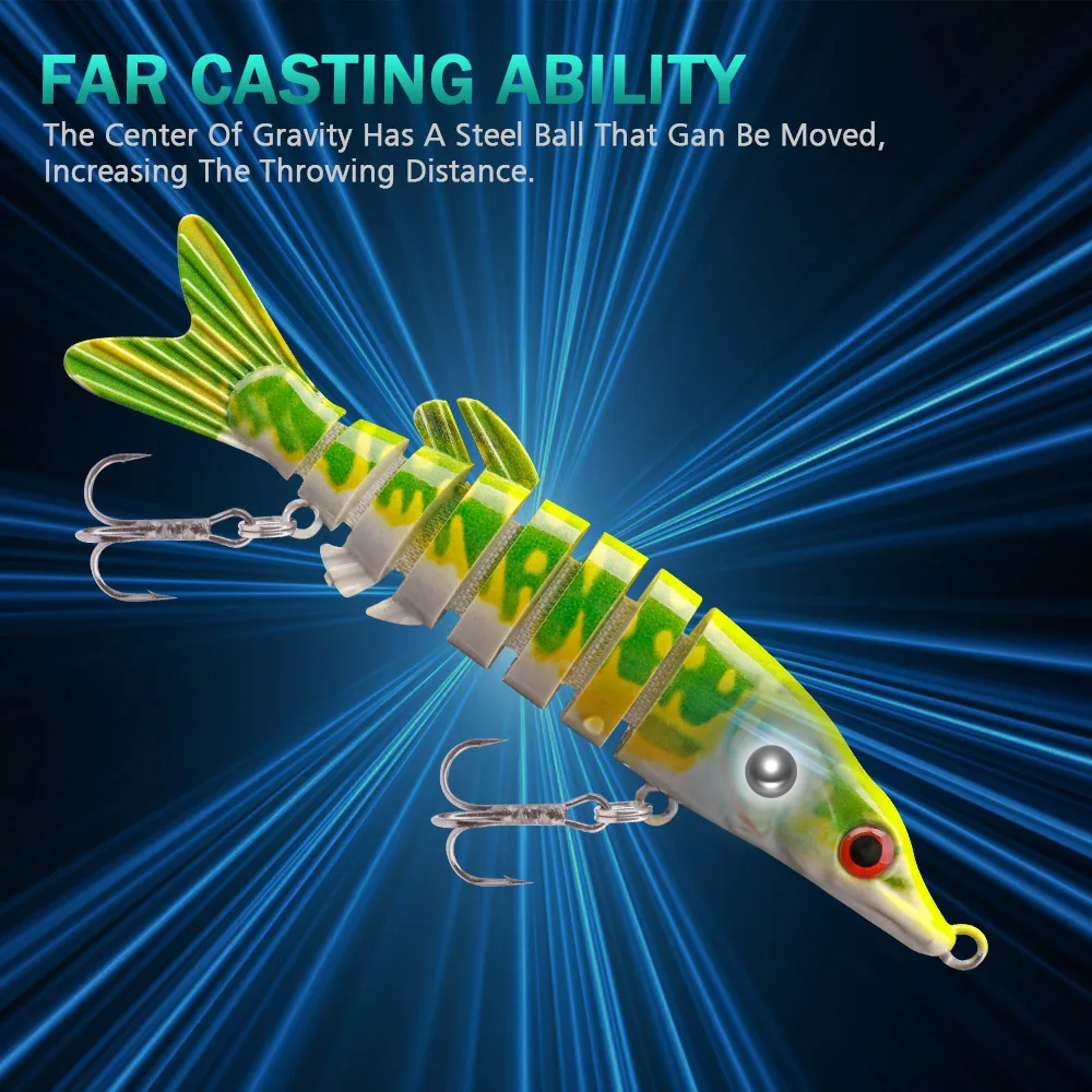 파이크 낚시를위한 GOBASS 100mm/125mm 싱킹 워 블러 8 세그먼트 멀티 관절 Swimbait 하드 인공 루어 낚시
