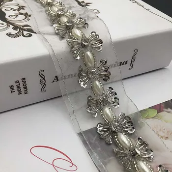 

2Yds Fake Pearl Beaded Lace Trim Paillette 5cm Pearl Trimming Ribbon Braid Applique Free Shipping