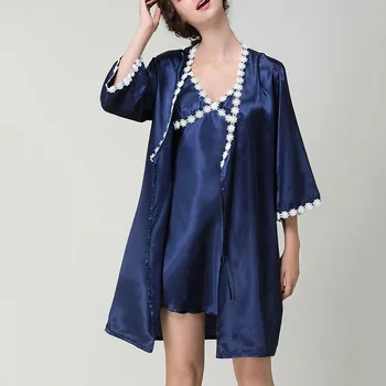 

2pcs Sexy lingerie pajamas for women kigurumi home clothes nightie Fashion Satin Sleepwear Babydoll Nightdress Pajamas Set h4