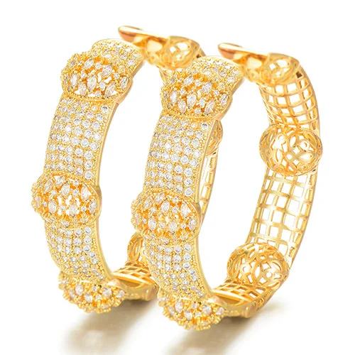 Gold LARRAURI очаровательные дубайские большие круглые массивные серьги-кольца для женщин, роскошные 3 тонные кубические серьги-кольца с цирконом, трендовые Свадебные ювелирные изделия - Окраска металла: Gold