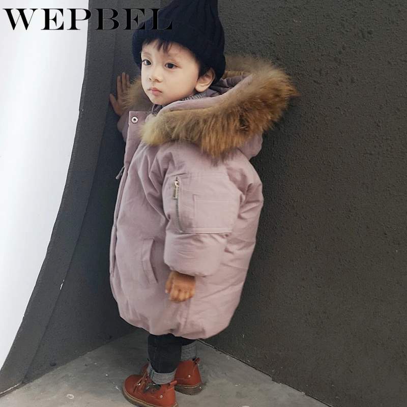 WEPBEL для девочек зимняя куртка-пуховик одежда Детские теплые пальто с капюшоном и парка с меховым воротником Верхняя одежда для детей возрастом-30 градусов девушки Костюмы