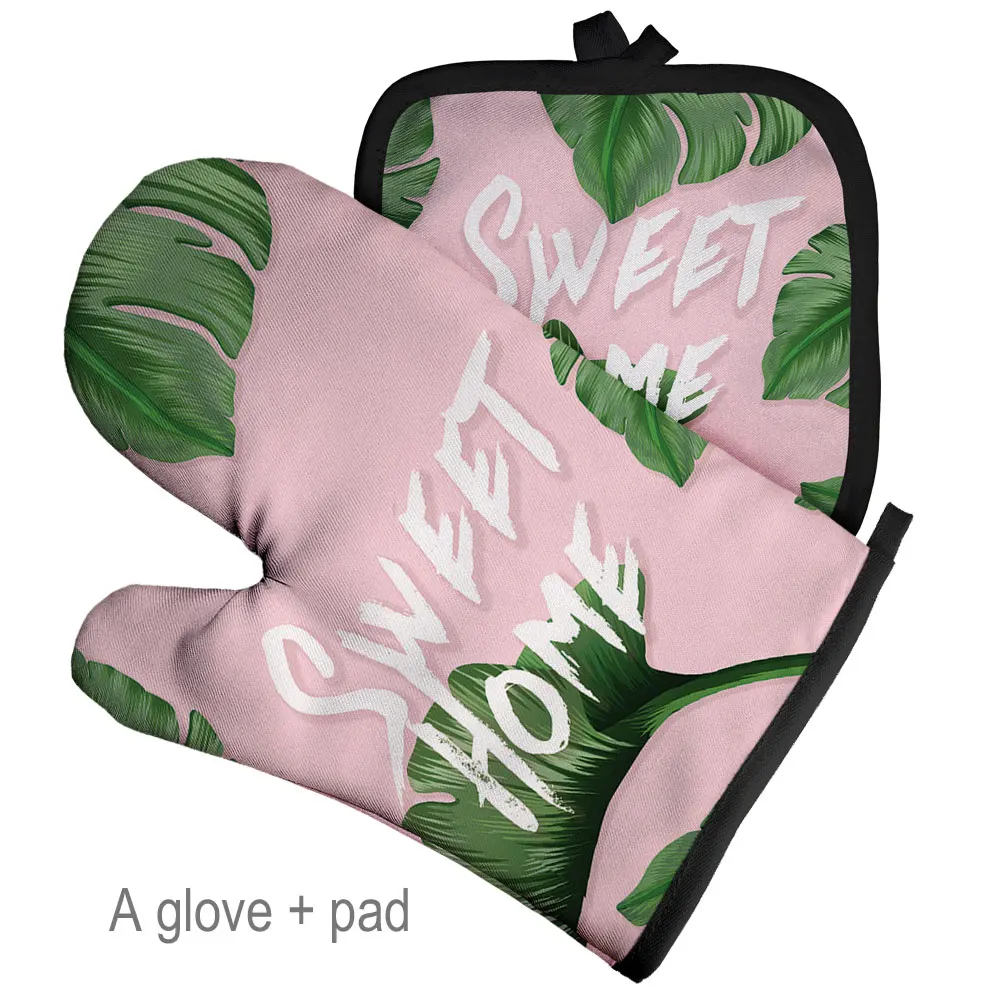 Customize Oven Mitts Baking Plant Pattern Kitchen Microwave Gloves Polyester Insulation and Anti-scalding Gloves Potholder Mat silicone oven mitts kitchen gloves silicone oven gloves