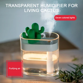 

160ML Ultrasonic Air Humidifier Clear Cactus Color Light USB Essential Oil Diffuser Car Purifier Aroma Diffusor Anion Mist Maker