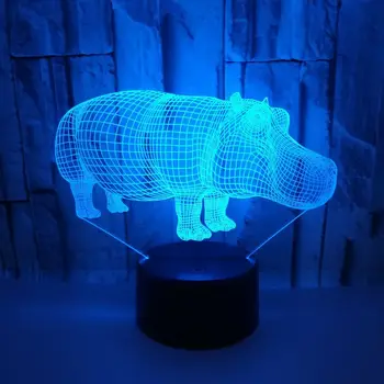 

3D Led 7 Colors Changing Acrylic Animal Rhino Table Lamp USB Touch Button Fashion Night Lights Home Living Room Lighting Decor