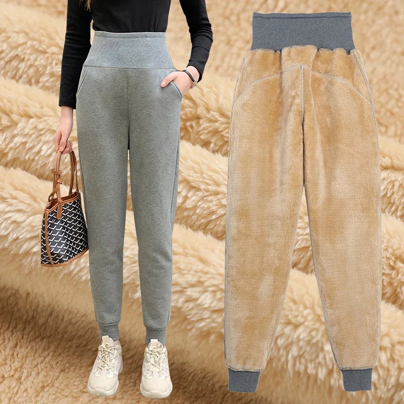 Female Trousers Cashmere Joggers Women Harem-Pants Velvet Thick Korean-Style High-Waist