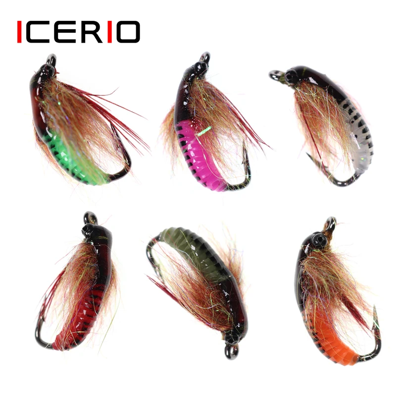 ICERIO 12 шт. #6 УФ блесна насекомые приманки Caddis Pupa Nymph нахлыстовая приманка для
