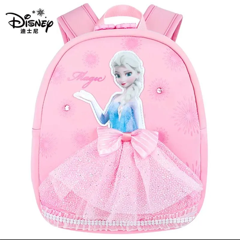 Disney Frozen School Bags for Girls Elsa Anna Kindergarten Backpack Suitable Kids 2-6 Years Super Light Water Proof Mochilar