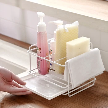 

Metal Stand Kitchen Sponge Detergen Holder Wall Mounted Soap Liquid Storage Rack Rag Hanging Tools Organizer Containers Shelf