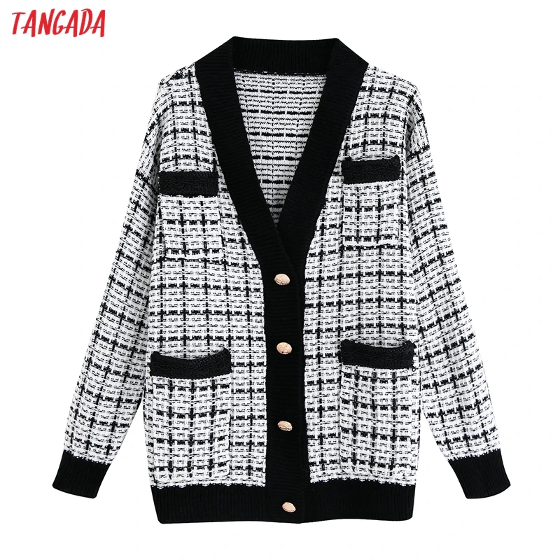 Kopen Tangada 2019 Winter vrouwen losse lange gebreide jas pocket Lange Mouw knoppen Overjas dames jassen uitloper BE33