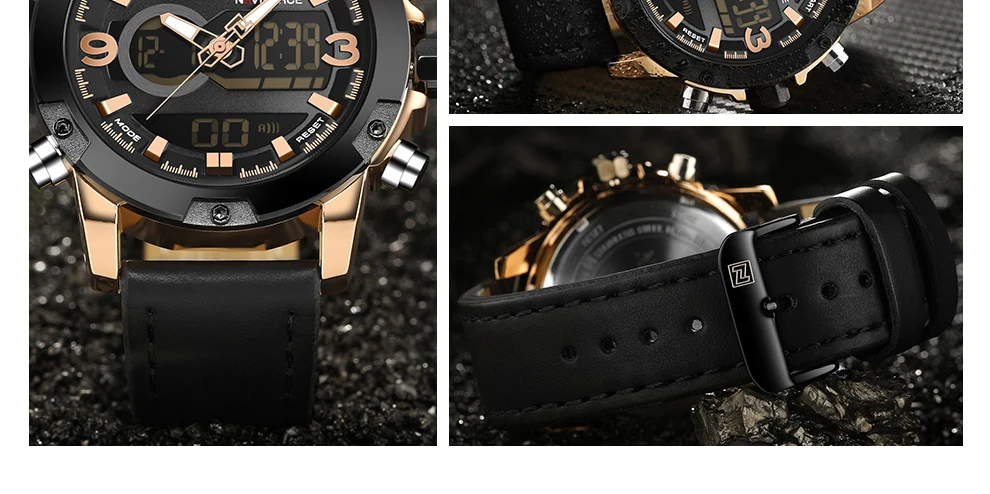 coach men's watches NAVIFORCE Casual Sport Watch for Men Waterproof Luminous Digital Leather Wrist Watch Dual Time Alarm Clock Men Relogio Masculino lige design watch