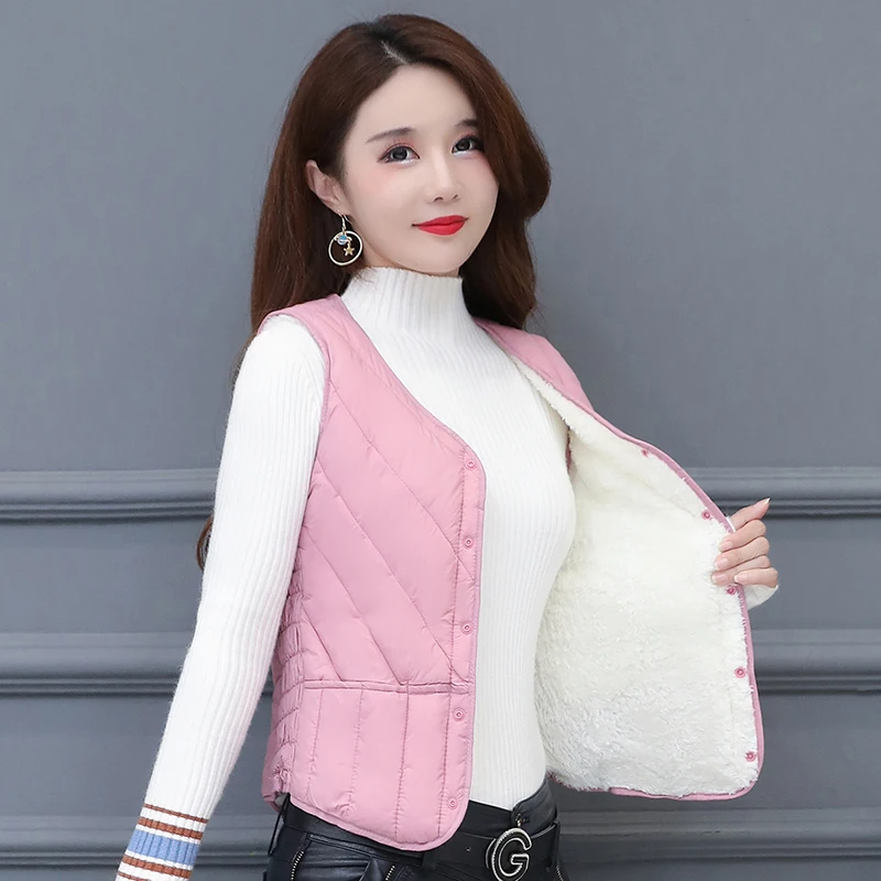 Autumn Winter Fleece Down Cotton Waistcoat Female Thicke 5XL Thermal Vest Women Short Jacket Close-Fitting Inner Bile Vest winter sheepskin gloves female thin plushed lined rabbit hair thermal driving real leather gloves touchscreen women l18809