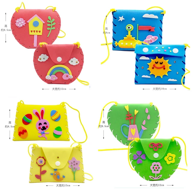 Children DIY Handmade Craft Kits Toy Sew Your Own Purses Colorful EVA Foam Sewing Bags 3D Gem Crystal Stickers Decoration 6