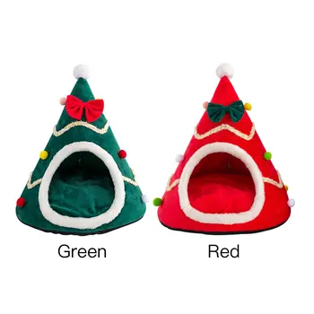 

Christmas Tree Shape Pet kennel Cat nest Sleeping Bed Half Closed Warm Soft Winter Cats Dog Cage Bed Xmas Gift