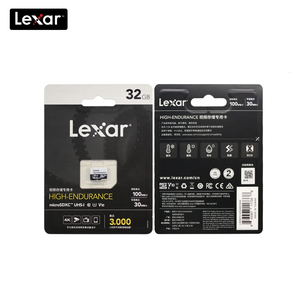 Lexar с высокой износостойкостью картой Micro SD объемом 32 Гб SDHC V10 Max 100 МБ/с. слот для карт памяти 64 ГБ 128 ГБ SDXC V30 C10 Водонепроницаемый TF карты для спортивной экшен-камеры 4K видео