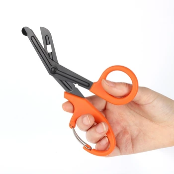 

Outdoor Survival Scissors With Fine Teeth Carabiner Outdoor Home Clothes Bandage Cutter Multi-tool For Emergency Rescue Safety T