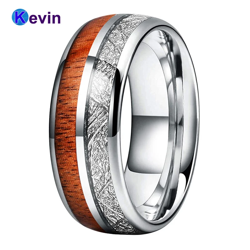 Band Ring Tungsten Steel Wood Mens & Woman Stainless Steel Silver Inlaid 8mm Comfortable Jewelry Fit 