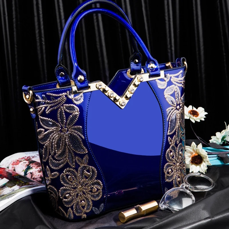 

ABZC-Patent Leather Shoulder Bag Female Evening Bag Handbag Large Capacity Ladies Sequin Crossbody Tote Bag