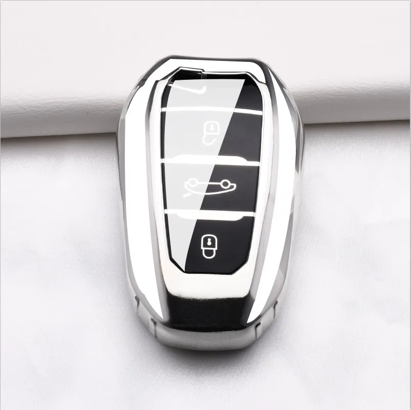 ТПУ чехол для ключей для peugeot 407 508 2008 301 5008 3008 4008 408 ключа автомобиля чехол 3 кнопки дистанционного ключа для peugeot 407 Чехол для автомобильного смарт-ключа защиты - Название цвета: Серебристый