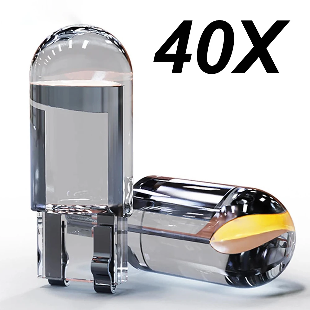 

40X W5W 168 194 T10 Cob LED Car Accessories Amber 6000K White Blue Red Wedge License Plate Lamp Led Dome Light Transparent Shell